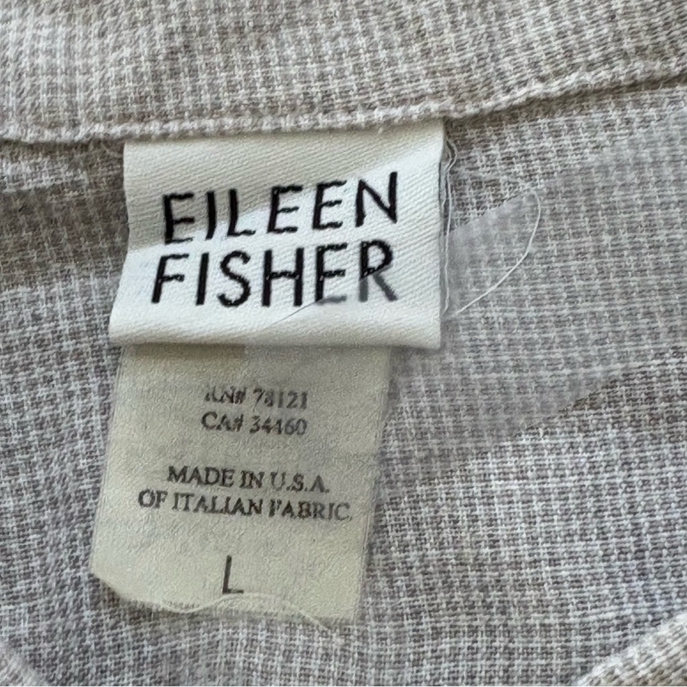 VTG Eileen Fisher Jacket Women L Linen Blend Tan Check Lightweight Boxy Coat - Picture 3 of 11